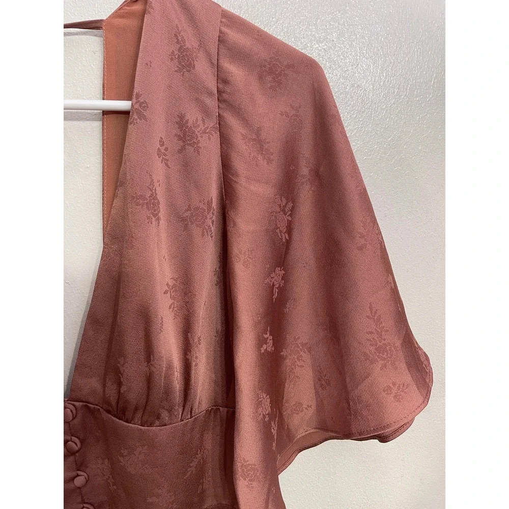 Jenny Yoo Lunetta Dress Rosette Clay Pink Floral Jacquard Flutter Sleeve Size 8